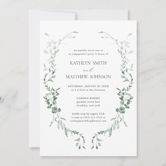 Moderne eucalyptus Greenerity Garden Engagement Pa Einladung (Vorderseite)