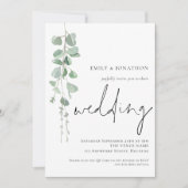 Moderne Eucalyptus Script QR Code Hochzeit Einladung (Vorderseite)