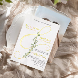 Moderne Eucalytpus Ampersand Foto Wedding Gold Folieneinladung