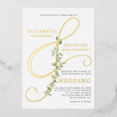Moderne Eucalytpus Ampersand Foto Wedding Gold Folieneinladung (Vorderseite)