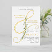 Moderne Eucalytpus Ampersand Foto Wedding Gold Folieneinladung (Stehend vorne)