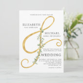 Moderne Eukalyptus Ampersand einfache Foto Hochzei Einladung (Stehend Vorderseite)