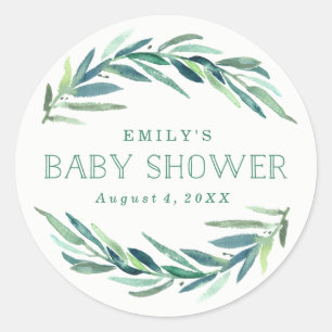 Moderne Eukalyptus   Babyparty Runder Aufkleber