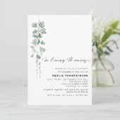 Moderne Eukalyptus-Beerdigung im Gedächtnis Einladung (Stehend Vorderseite)