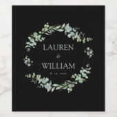Moderne Eukalyptus Black Greenerity Wedding Weinetikett (Einzelnes Label)