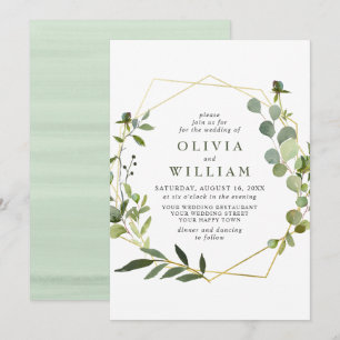 Moderne Eukalyptus-Blatt-Geometrie-Rahmen Hochzeit Einladung