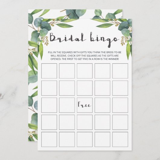 Moderne Eukalyptus-Blätter Bridal-Bingo-Karten (Vorne/Hinten)