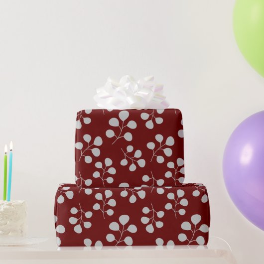 Moderne Eukalyptus-Blätter Grau und Wein Geschenkpapier (Partygeschenke)