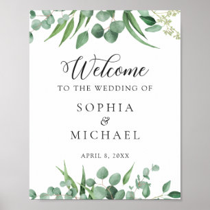 Moderne Eukalyptus-Blätter Hochzeit Begrüßung Poster