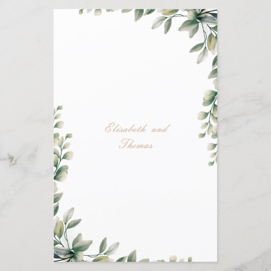 Moderne Eukalyptus-Blätter Hochzeitsmenü (Rückseite)