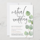 Moderne Eukalyptus-Blätter Skript Virtual Wedding Einladung (Vorderseite)