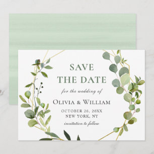 Moderne Eukalyptus-Blumen-Geometrie-Rahmen-Hochzei Save The Date