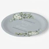 Moderne Eukalyptus Design Wedding 22,9 cm Pappteller (Schrägansicht)