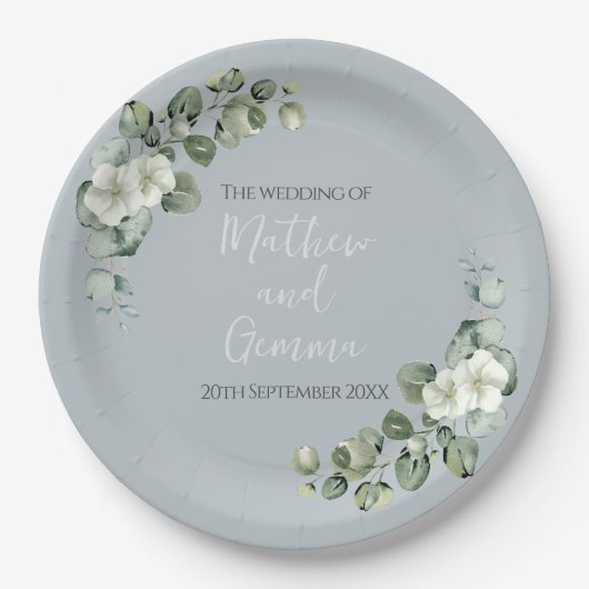 Moderne Eukalyptus Design Wedding 22,9 cm Pappteller (Vorderseite)