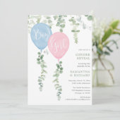 Moderne Eukalyptus, einfache Ballon-Geschlecht Einladung (Stehend Vorderseite)