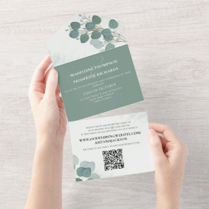 Moderne Eukalyptus Elegante Rustikale Blätter QR C All In One Einladung