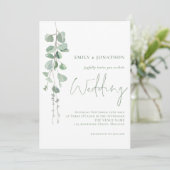 Moderne Eukalyptus Elegante Sage Script Wedding Einladung (Stehend Vorderseite)