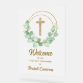 Moderne Eukalyptus Erste Kommune Willkommen Acrylschild (Winkel)