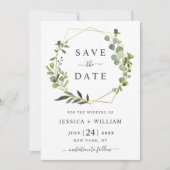 Moderne Eukalyptus-Floral Geometric-Rahmen-Hochzei Save The Date (Vorderseite)