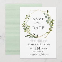 Moderne Eukalyptus-Floral Geometric-Rahmen-Hochzei Save The Date
