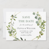 Moderne Eukalyptus-Floral Geometric-Rahmen-Hochzei Save The Date (Vorderseite)