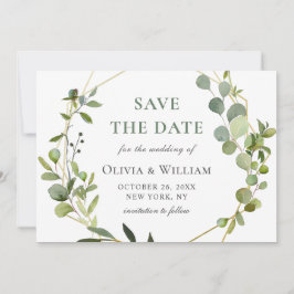 Moderne Eukalyptus-Floral Geometric-Rahmen-Hochzei Save The Date