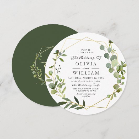 Moderne Eukalyptus Foliage Geometric Frame Wedding Einladung (Vorne/Hinten)