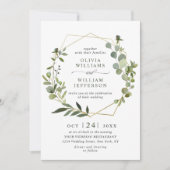 Moderne Eukalyptus Foliage Geometric Frame Wedding Einladung (Vorderseite)