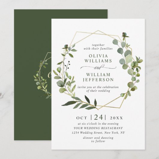 Moderne Eukalyptus Foliage Geometric Frame Wedding Einladung (Vorne/Hinten)