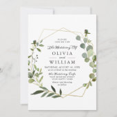 Moderne Eukalyptus Foliage Geometric Frame Wedding Einladung (Vorderseite)