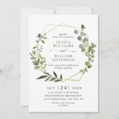 Moderne Eukalyptus Foliage Geometric Frame Wedding Einladung (Vorderseite)
