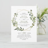Moderne Eukalyptus Foliage Geometric Frame Wedding Einladung (Stehend Vorderseite)