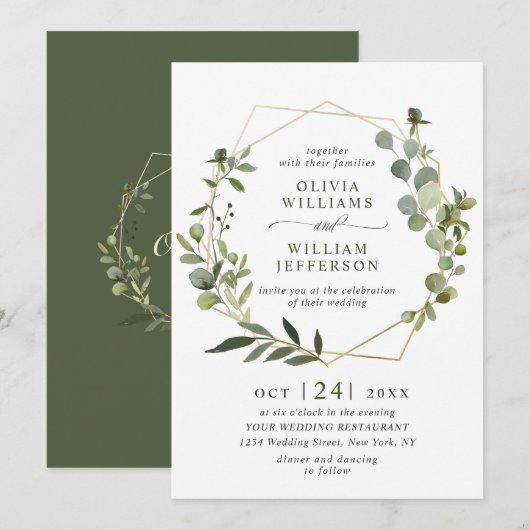 Moderne Eukalyptus Foliage Geometric Frame Wedding Einladung (Vorne/Hinten)
