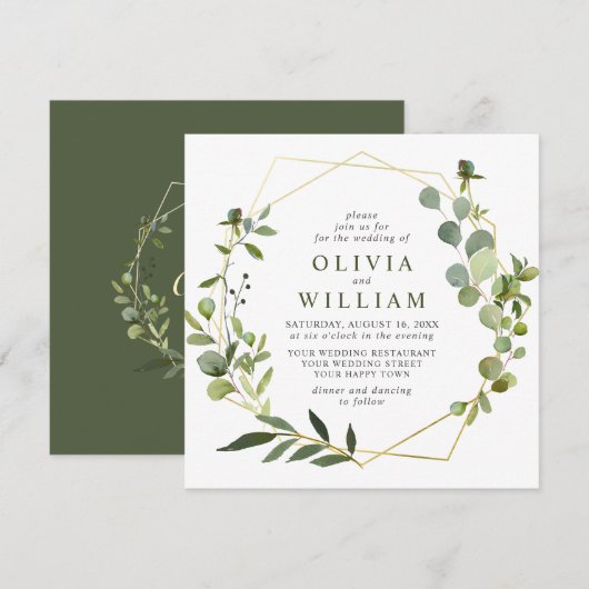 Moderne Eukalyptus Foliage Geometric Frame Wedding Einladung (Vorne/Hinten)