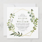 Moderne Eukalyptus Foliage Geometric Frame Wedding Einladung (Vorderseite)