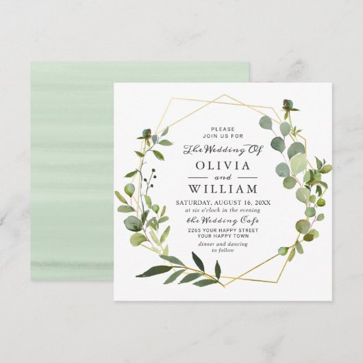 Moderne Eukalyptus Foliage Geometric Frame Wedding Einladung (Vorne/Hinten)