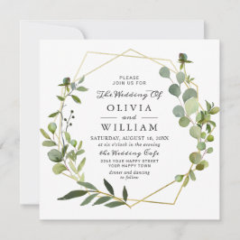 Moderne Eukalyptus Foliage Geometric Frame Wedding Einladung