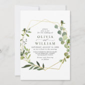 Moderne Eukalyptus Foliage Geometric Frame Wedding Einladung (Vorderseite)