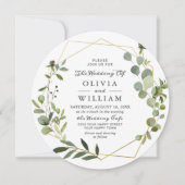 Moderne Eukalyptus Foliage Geometric Frame Wedding Einladung (Vorderseite)