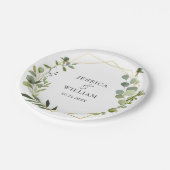 Moderne Eukalyptus Foliage Geometric Frame Wedding Pappteller (Schrägansicht)