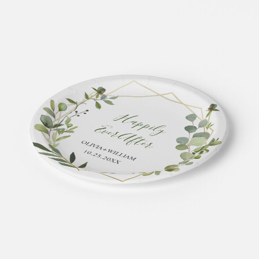 Moderne Eukalyptus Foliage Geometric Frame Wedding Pappteller (Schrägansicht)