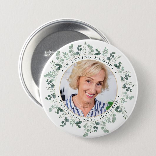 Moderne Eukalyptus-Gedenkstätte für Personalisiert Button (Vorne & Hinten)