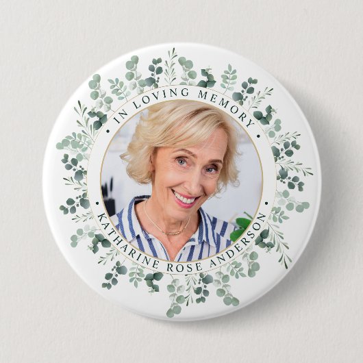 Moderne Eukalyptus-Gedenkstätte für Personalisiert Button (Vorderseite)