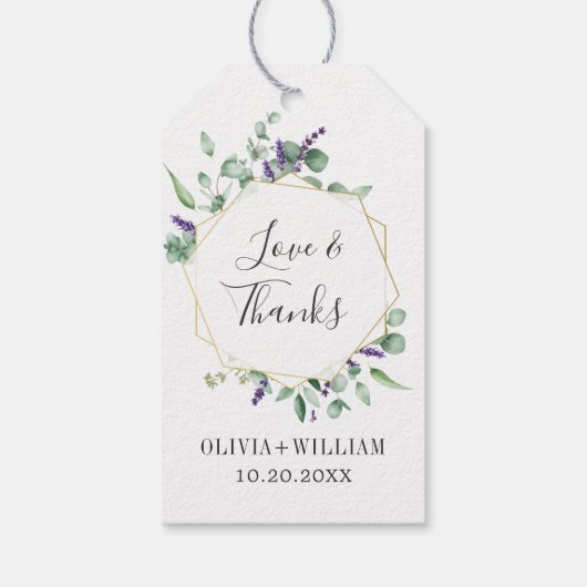 Moderne Eukalyptus Geometric Frame Floral Wedding Geschenkanhänger (Rückseite)