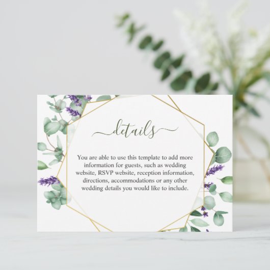 Moderne Eukalyptus Geometric Frame Foliage Begleitkarte (Stehend Vorderseite)