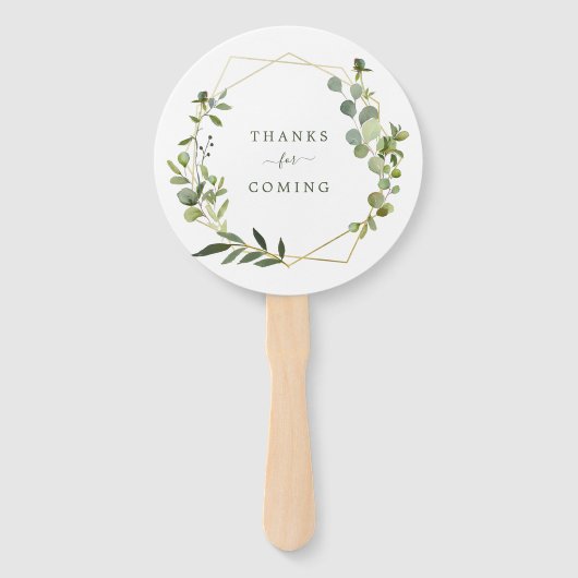 Moderne Eukalyptus Geometric Frame Wedding Fächer (Rückseite)