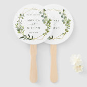 Moderne Eukalyptus Geometric Frame Wedding Fächer (Vorne und Hinten)