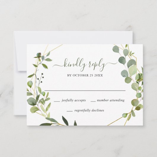 Moderne Eukalyptus Geometric Frame Wedding RSVP Karte (Vorderseite)