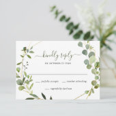 Moderne Eukalyptus Geometric Frame Wedding RSVP Karte (Stehend Vorderseite)