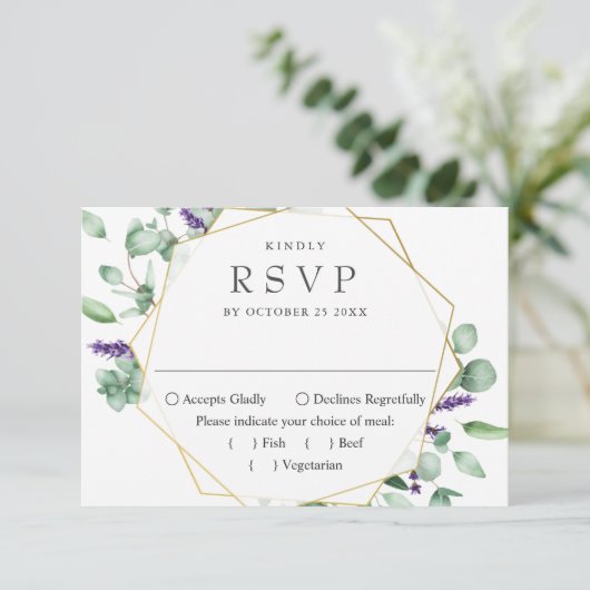Moderne Eukalyptus Geometric Frame Wedding RSVP Karte (Stehend Vorderseite)